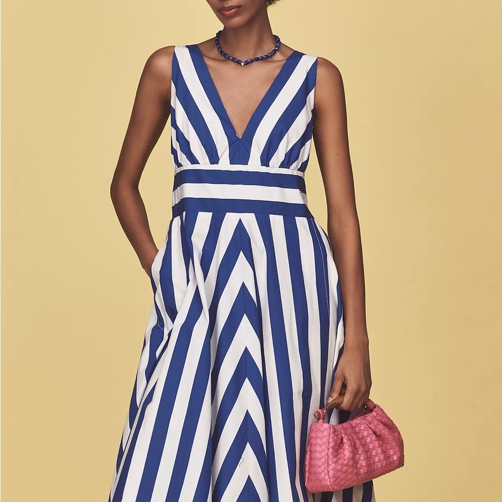 Anthropologie Blue and White Striped Midi Dress